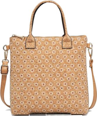 Generic Natural Cork Crossbody Bag for Women, Floral Butterfly Print Design, 26 x 25 x 8 cm, Adjustable Shoulder Strap, Zip Closure (White Daisy)