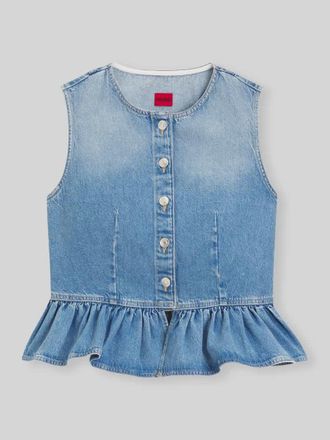 HUGO BOSS Regular Fit Blusentop aus reiner Baumwolle mit Sch&ouml;&szlig;chen Modell GIMMA in Hellblau, Gr&ouml;&szlig;e XXL