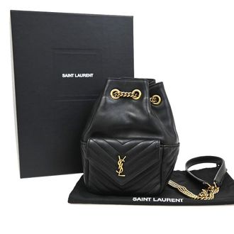 Saint Laurent Joe Bucket Matelasse Chevron Leather Black Leather Handbag (Pre-Owned)