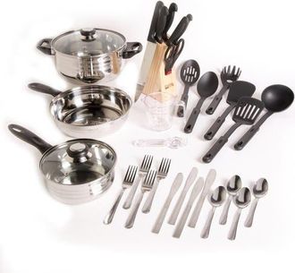 Gibson Home Total Kitchen Lybra 32-Piece Cookware Combo Set in Black at Nordstrom