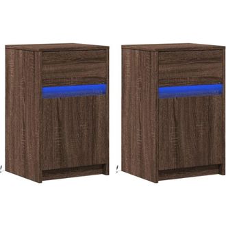 vidaXL Comodini con Luci led 2pz Rovere Marrone in Legno Multistrato - Vidaxl