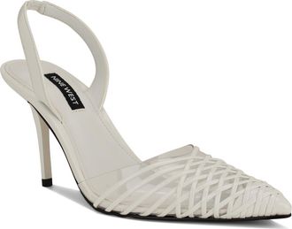 Nine West Pemma Slingback Pointed Cap Toe Pump in White at Nordstrom, Size 10.5