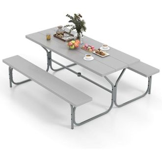 Costway Set Tavolo da Picnic con Panca da 183 cm, Tavolo da Campeggio con 2 Panche per 8 Persone, Foro per Ombrellone, per Giardino, Campeggio, terrazza