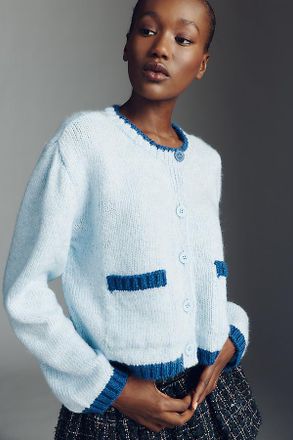 Maeve Tipped Crew-Neck Cardigan Sweater