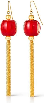 Gold & Honey Womens Tassel Bead Drop Earrings In Carnelian