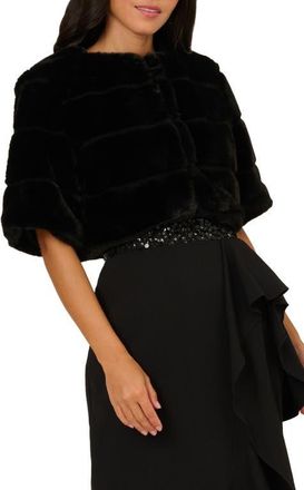 Adrianna Papell Faux Fur Short Sleeve Jacket in Black at Nordstrom, Size X-Large