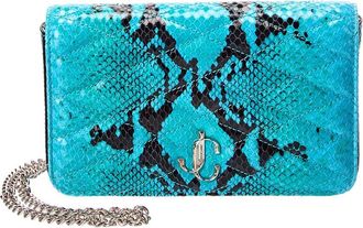 Jimmy Choo London Farone Snake-Embossed Leather Wallet On Chain
