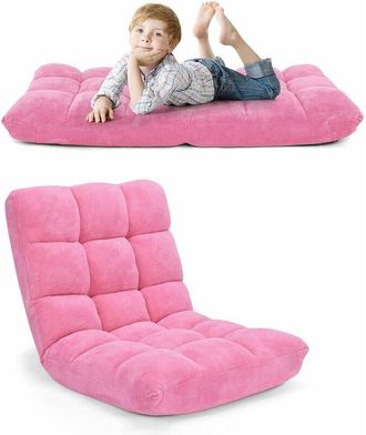 Costway Sedia da Pavimento, Sedia Imbottita Regolabile in 14 Posizioni, Poltrona Salotto per Relax, Yoga, Lettura (Rosa) - Costway