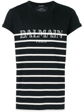 Balmain T-shirt a righe con logo - Nero