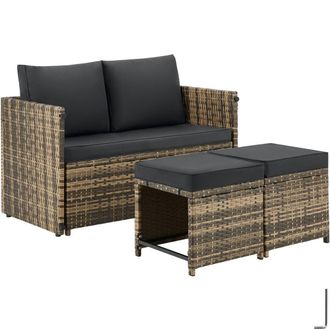 TecTake Monopoli 2-in-1 rattan garden lounge set, sofa & seating area in Natural | Size: 4 Person