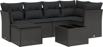 vidaXL Set De Comedor De Jard&iacute;n 7 Pzas Y Cojines Rat&aacute;n Sint&eacute;tico Negro Vidaxl