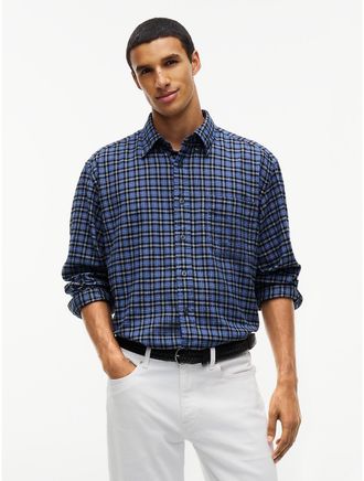Tommy Hilfiger Mens Relaxed Fit Tartan Flannel Shirt - Ancient Blue - XXL
