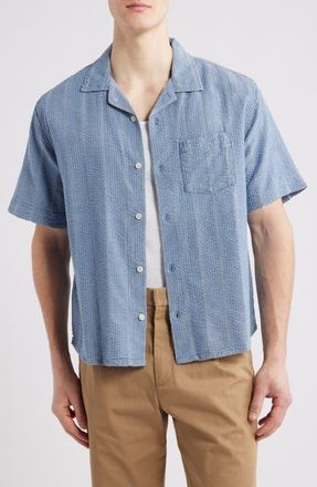 Corridor Stripe Seersucker Camp Shirt in Indigo at Nordstrom, Size X-Small
