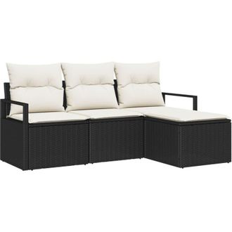 vidaXL Garden Sofa Set 4 pcs Black Poly rattan Vidaxl