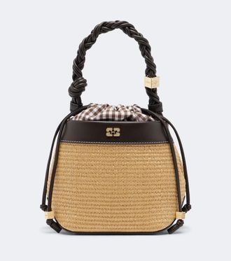Ganni Bou Small raffia-effect bucket bag