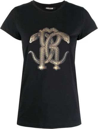 Roberto Cavalli Mirror Snake Cotton T-Shirt, Brand Size 44 ( US Size 10 )
