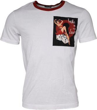 Dolce & Gabbana White Graphic Print Cotton Crew Neck Mens T-shirt