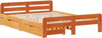 vidaXL Cama Sin Colch&oacute;n Madera Maciza Pino Marr&oacute;n Cera 150x200 Cm Vidaxl
