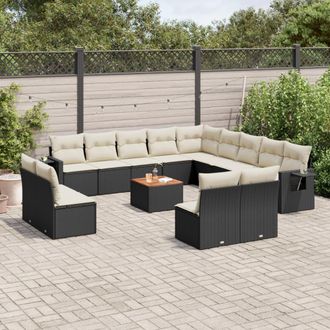 vidaXL Set Sof&aacute;s De Jard&iacute;n 14 Pzas Con Cojines Rat&aacute;n Sint&eacute;tico Negro Vidaxl
