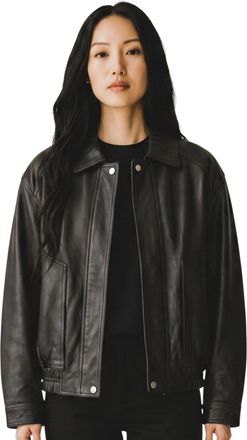 Infinity Leather Womens Black Leather Biker Blouson Bomber Oversized Jacket - Sibiu
