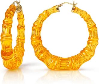 Gold & Honey Womens Lucite Bamboo Hoop Earrings In Honey