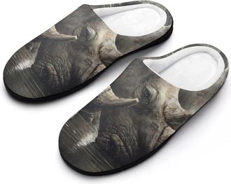 Generic Funny Rhinoceros Drinking Water Mens House Slippers Memory Foam Washable Cotton Slip on Home Shoes