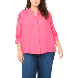 CeCe by Cynthia Steffe Hidden Placket Shirt in Raspberry Radiance at Nordstrom, Size 2X
