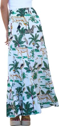 Yumi Animal Print Cotton Tiered Maxi Skirt in White at Nordstrom, Size Medium