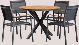 Sklum Sklum - Set de Mesa Redonda (Ø100 cm) y 4 Sillas de Jardín Archer