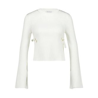 Nina Ricci Truien & Vesten, Dames, Beige, S, Gebreide top met uitlopende mouwen en strikken