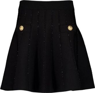 Balmain Sparkly Striped Flared Knit Skirt