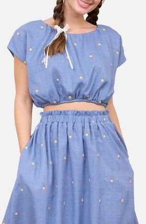Blu Pepper Floral Embroidered Crop Top in Denim at Nordstrom Rack, Size Medium