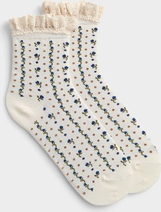 Free People Womens Embroidered ruffle mini-flower ankle socks