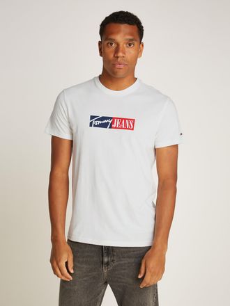 Tommy Jeans T-Shirt TOMMY JEANS TJM SLIM ENTRY GRAPHIC TEE EXT, Herren, Gr. 3XL, beige (ecru), Single Jersey, Obermaterial: 100% Baumwolle, bedruckt, slim fit h&uuml;f