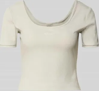 Guess Cropped T-Shirt aus Lyocell-Mix Modell Circe in Schilf, Gr&ouml;&szlig;e XL