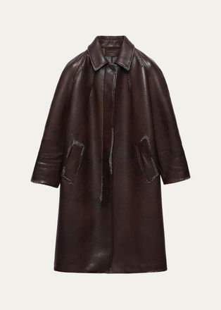 Prada Bonded Leather Houndstooth Long Coat