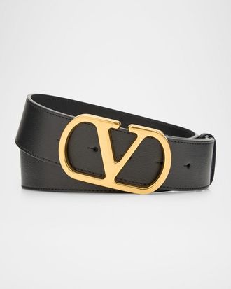 Valentino Garavani Men & apos;s VLogo Signature Calfskin Leather Belt