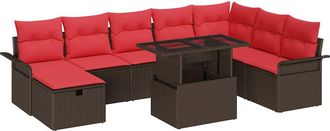 vidaXL Conjunto De Sof&aacute;s De Jard&iacute;n 9 Uds. Marr&oacute;n Rat&aacute;n Sint&eacute;tico Vidaxl