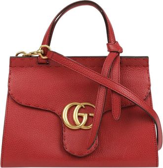 Gucci Red Leather GG Marmont Mini Top Handle Shoulder Bag (Authentic Pre-Loved)