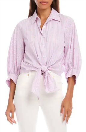 Karen Kane Embellished Striped Tie Front Top In Pink