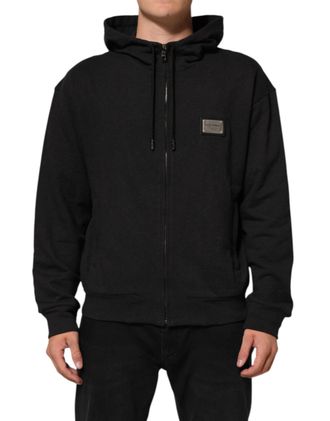 Dolce & Gabbana Black Logo FullZip Hooded Sweatshirt Mens Sweater