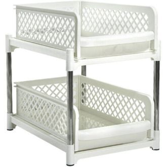 Elle Estante Deslizante De Doble Capa De Pl&aacute;stico Blanco - 23 Cm (9 Pulgadas)