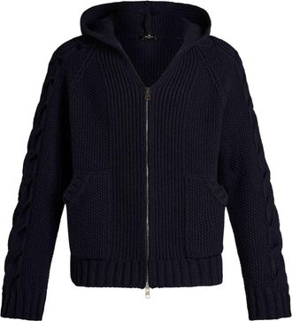 Etro cable-knit zip-up hoodie - men - Wool - L - Blue