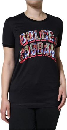 Dolce & Gabbana Logo Print Ronde Hals T-Shirt - Dames - T-shirts - Zwart - 2XS - Katoen - Tops