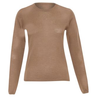Max Mara brown lightweight pure cashmere crew neck long sleeve sweater top S