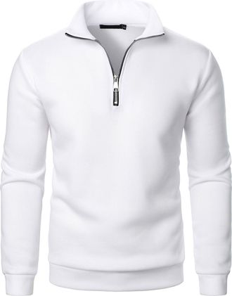 Generic Mens Jumpers Quarter Zip Sweatshirts for Men UK Stand Collar Long Sleeve Pullover Plain Classic Fit Sweater Lightweight Work Sweatshirt Autumn Winter 