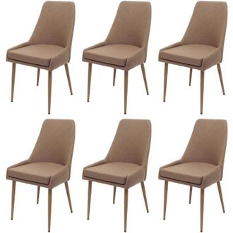 Hhg Set di 6 sedie da pranzo HHG 069, poltroncina cucina imbottita, tessuto (280g/m&sup2;) acciaio effetto legno, marrone