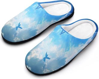 Generic Israeli Flag With Wings Cotton Slippers for Women Memory Foam Comfy House Shoes with Anti-Skid Rubber Sole