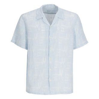 120% Lino Linnen Overhemd - Heren - Korte mouwen Overhemden - Blauw - M - Linnen - Overhemden