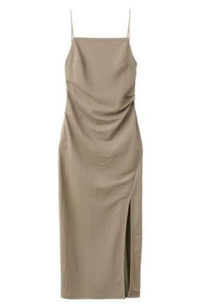 Mango Spaghetti Strap Draped Midi Dress in Light/Pastel Brown at Nordstrom, Size 10